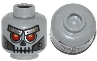 LEGO Minifigures heads (other)-Alien head with red eyes, metal-eyes brows and metal pine with screws (light gray)