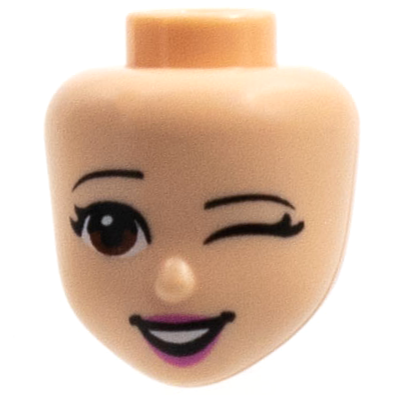 LEGO Minifigures heads (friends) - red -brown eyes, wink on the left and open mouth (light nougat)