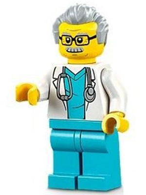 LEGO City Minifigur - Arzt mit Stethoskop und Brille (hellgraue Haare)