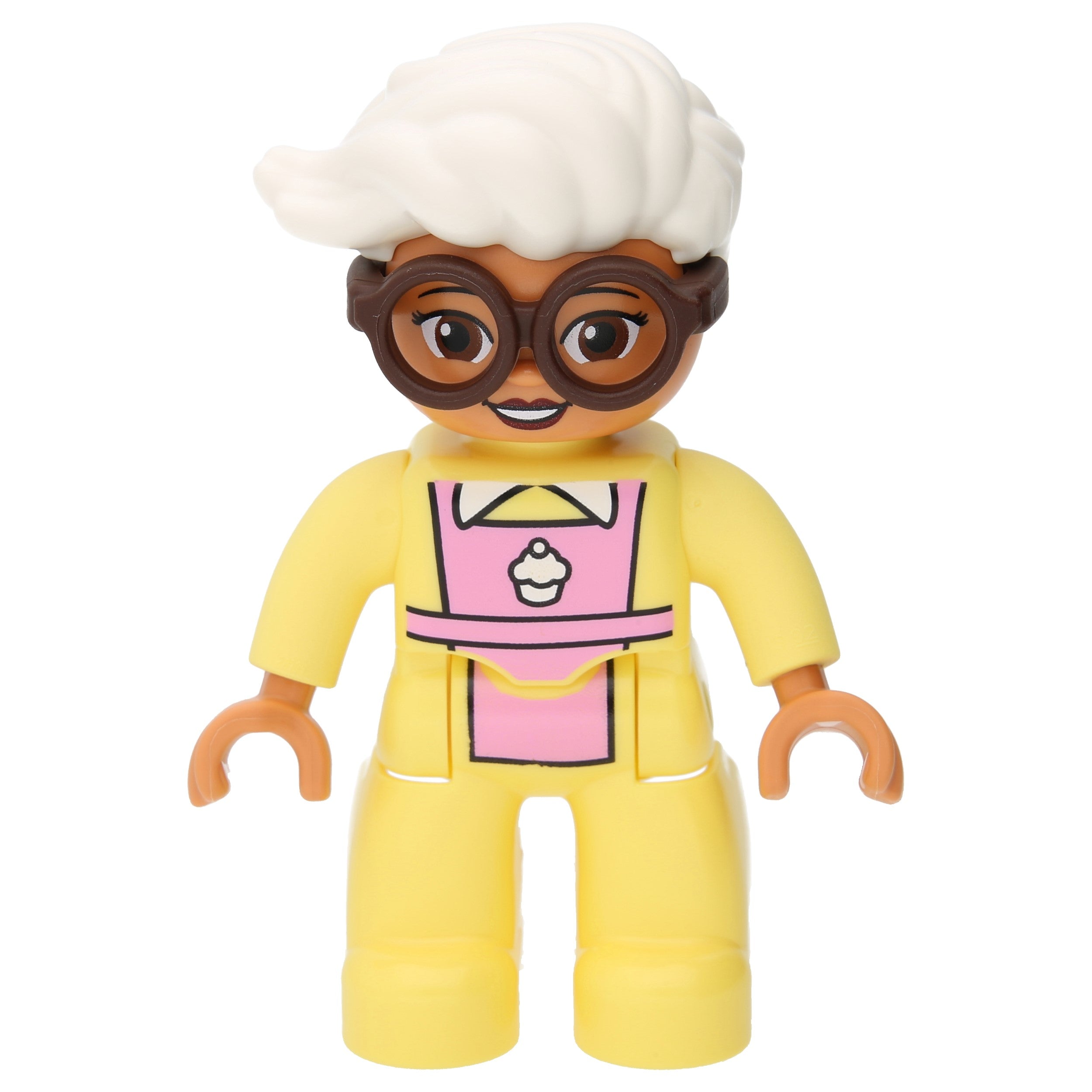 Lego Duplo Figures - Woman with a pale yellow suit and dark brown glasses