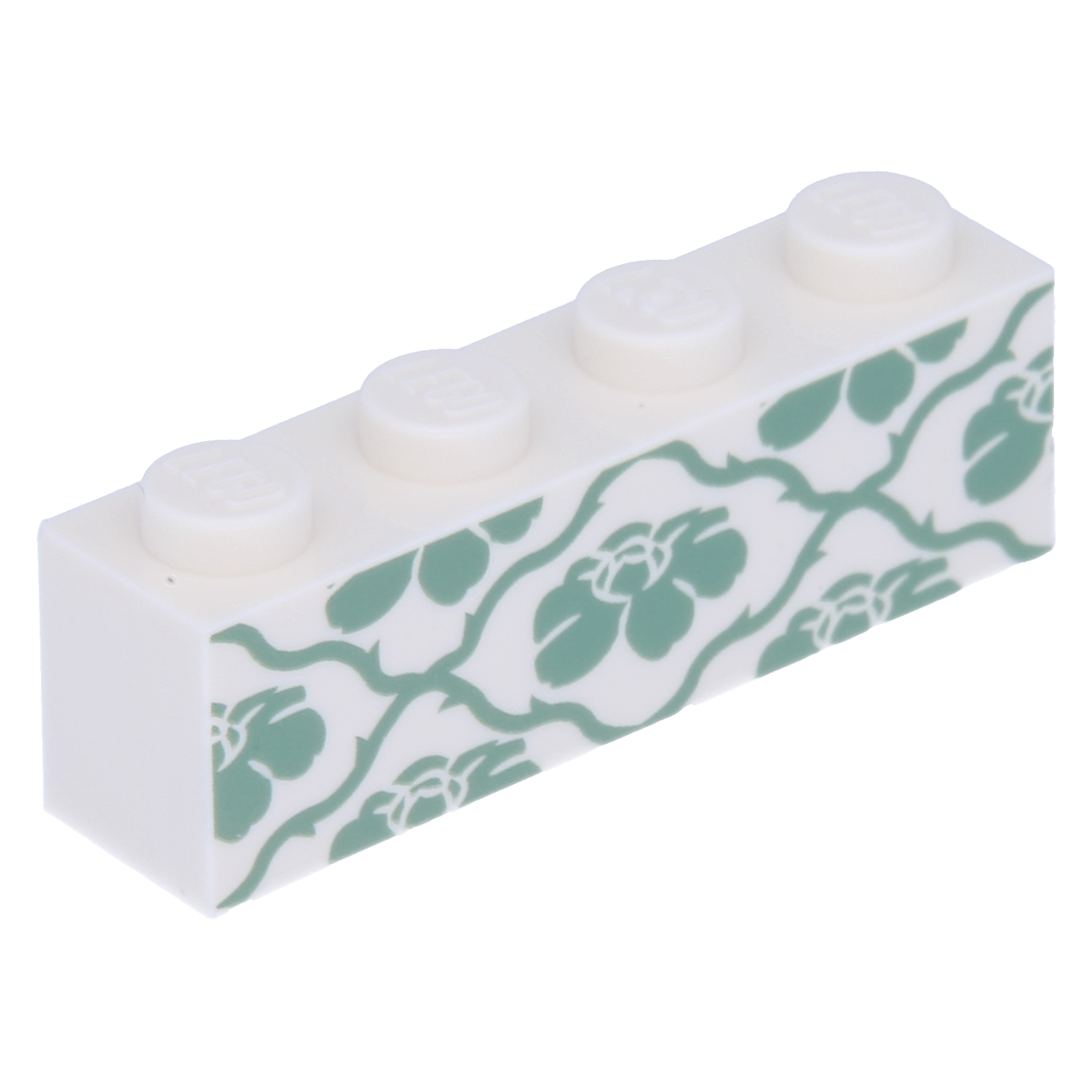 LEGO stones (printed) - 1 x 4 with sand -green flower and vine pattern (white)