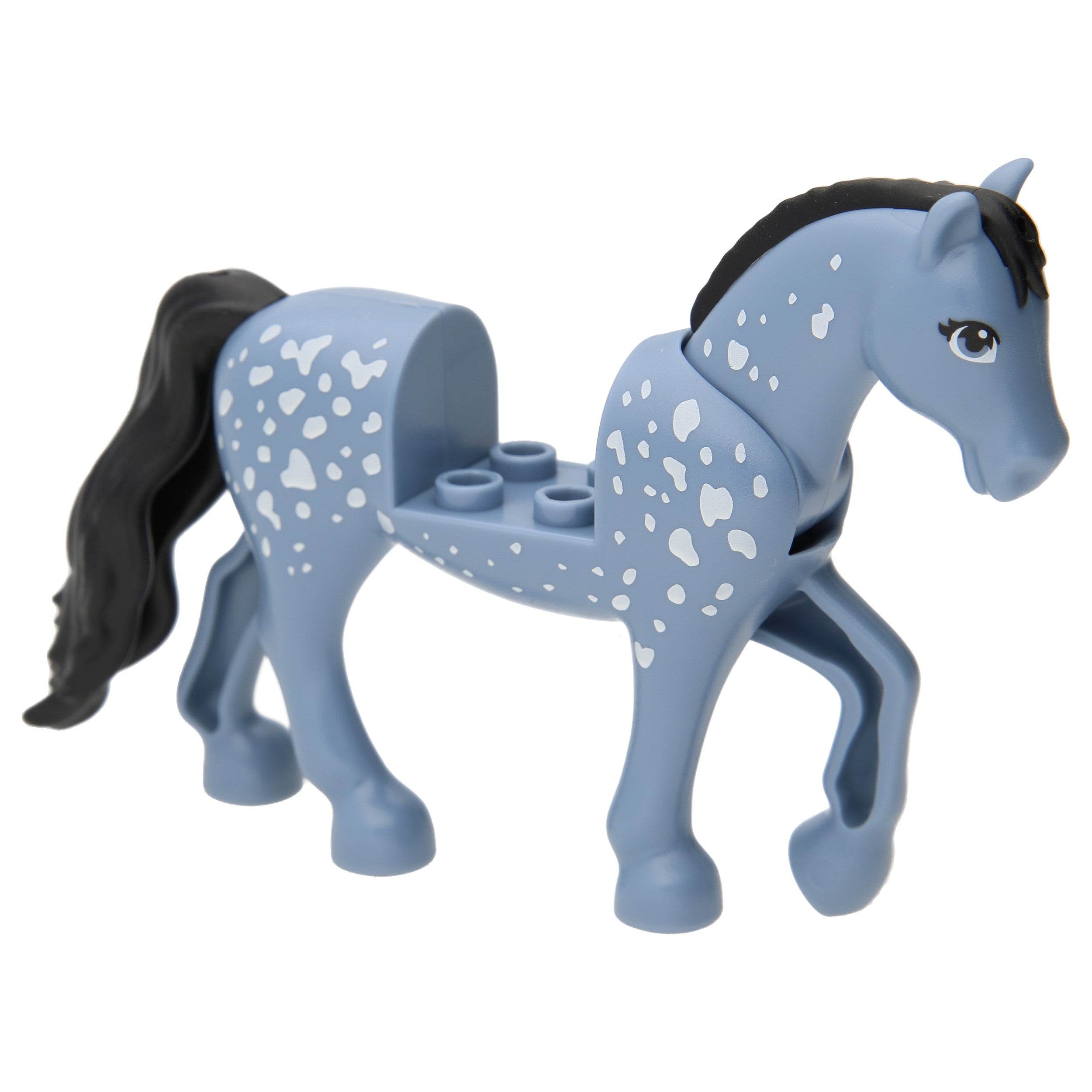 Lego horses - moving neck, black tail, white dotted pattern and 2 x 2 recess (sand blue)