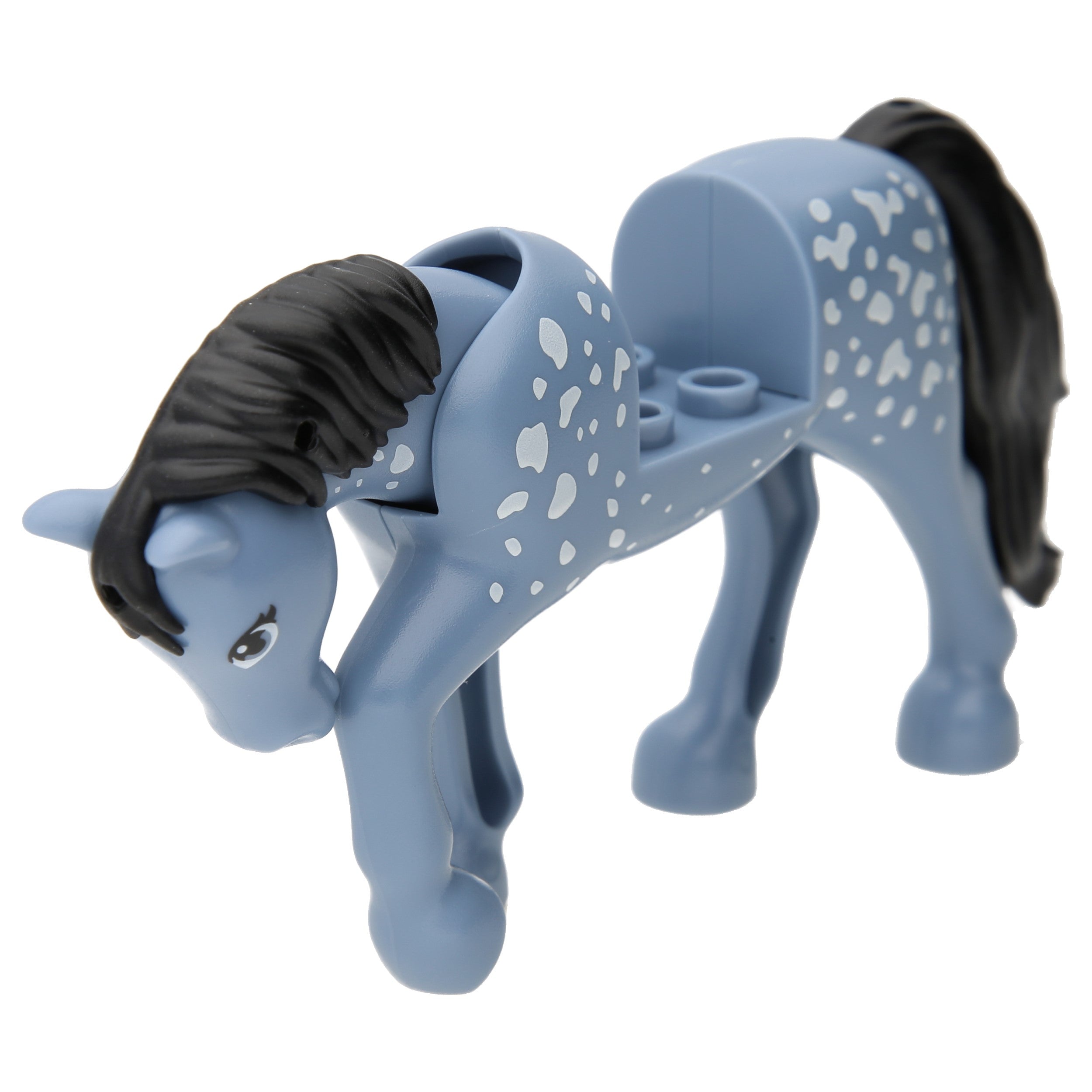 Lego horses - moving neck, black tail, white dotted pattern and 2 x 2 recess (sand blue)